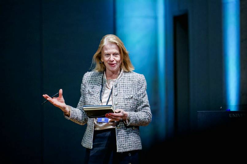 Janne Haaland Matlary, professor i internasjonal politikk ved Universitetet i Oslo, p Leangkollen sikkerhetskonferanse i Universitetets aula 5. februar 2024.
 Foto: Stian Lysberg Solum / NTB